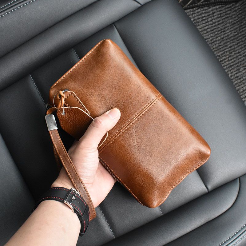 Schlichte und trendige Herrenhandtasche weichem Leder, lange Geldbörse aus Rindsleder, lässige Handytasche_voghion.com