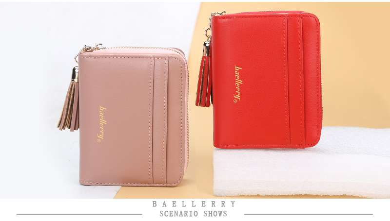 Short Baellerry Korean Edition Multi Card Driver's License Zero Wallet Fashion Tassel Button Women's Bag_voghion.com