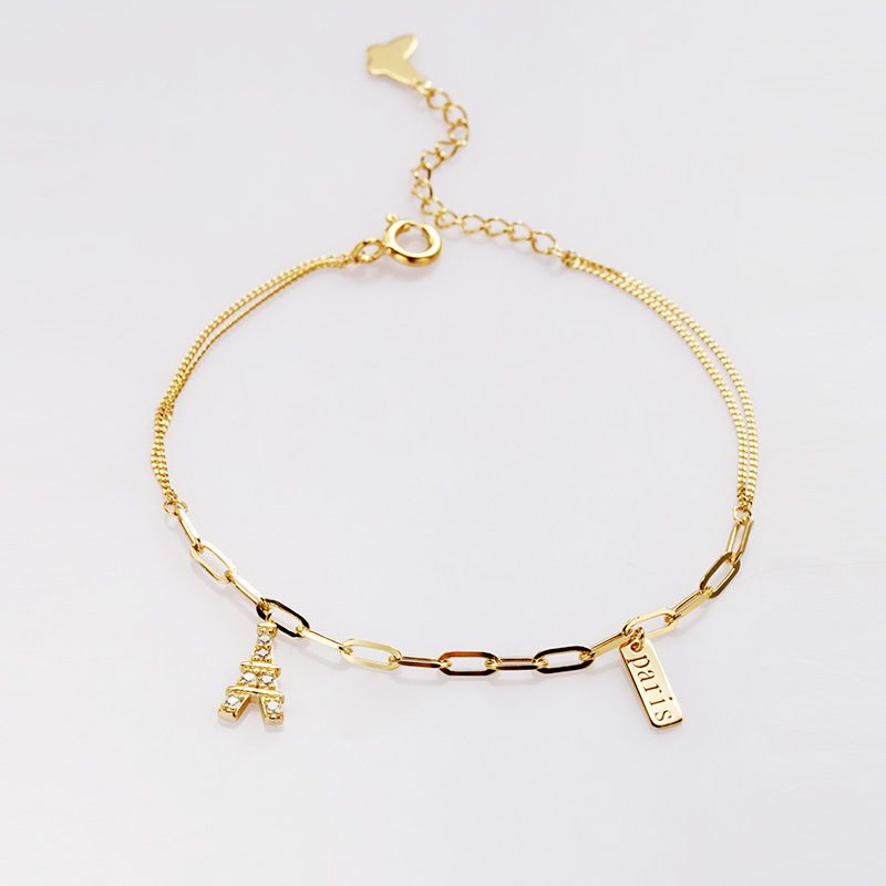 Sterling Silber Überzogene Gold Eiffelturm Anhänger Armband Weibliche Nische Design Gefühl Neue Mode_voghion.com