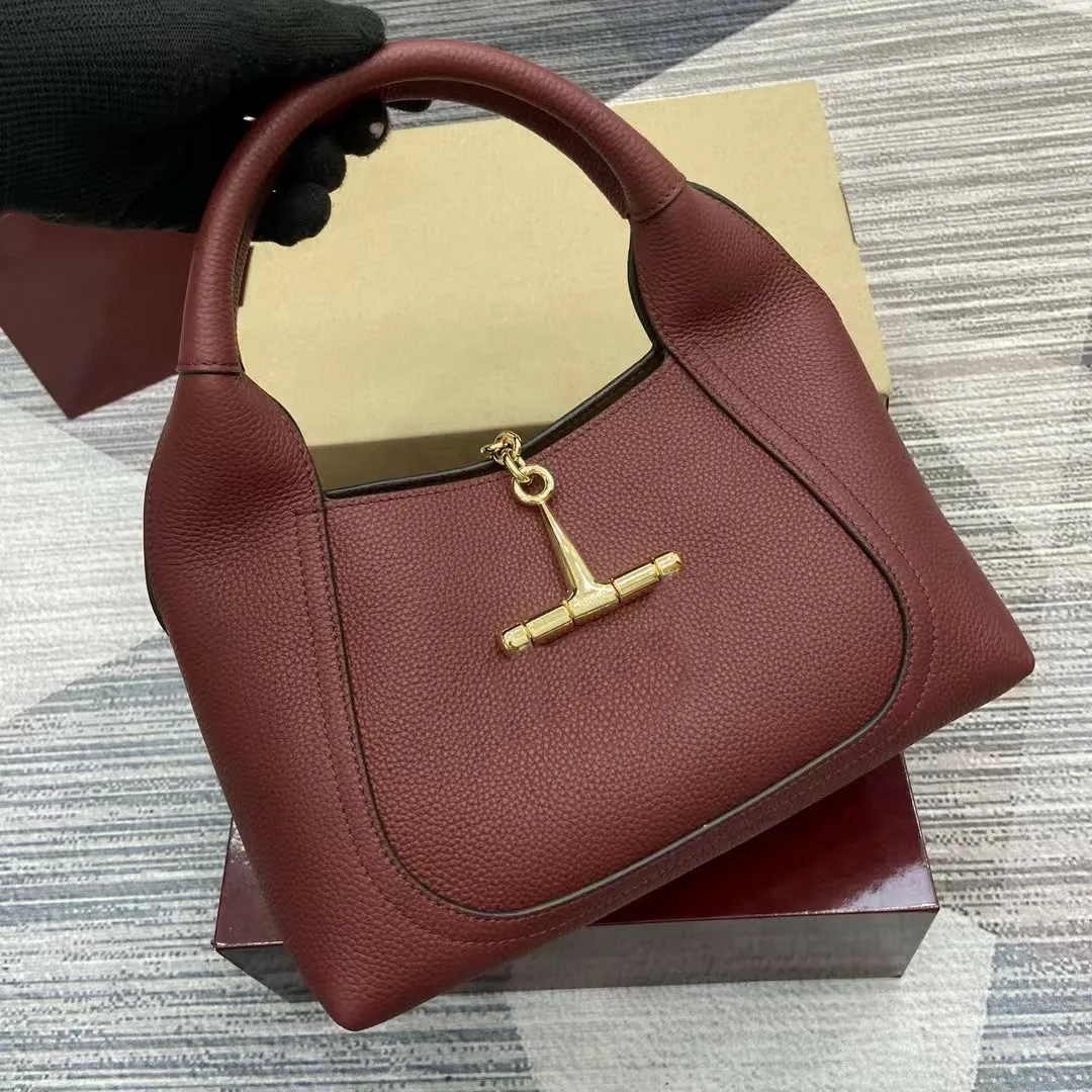 Quality Designer Softbits Bucket Grained Calfskin Leather Top Handle Gold Hardware Hasp Shoulder Bags Women Daily_voghion.com