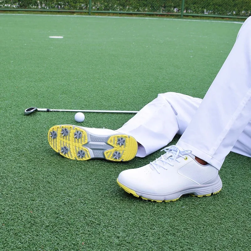Professionelle wasserdichte Spikes Sneakers Schwarz Weiß Herren Trainer Große Größe Golfschuhe für Männer_voghion.com