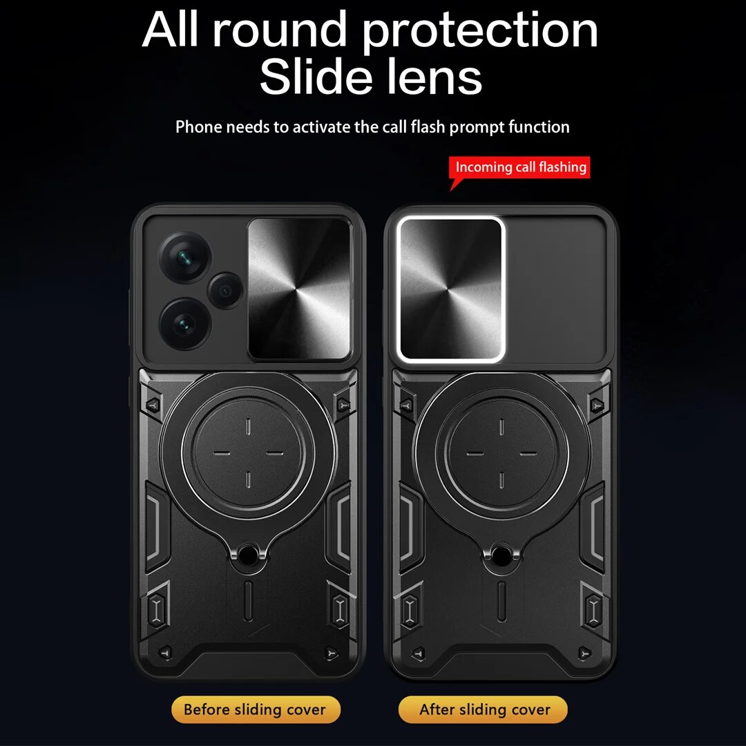 Custodia protettiva scorrevole per fotocamera per Xiaomi 13 12 11 10 Pro Plus Redmi Note 12S 11S 10S 13C 12C 9 Custodia con supporto ad anello magnetico_voghion.com
