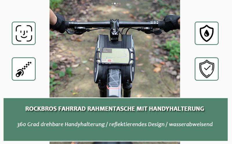 ROCKBROS Mobile Bicycle Frame Bag With Holder 360°Rotatable For Cell Phone 6.5"_voghion.com