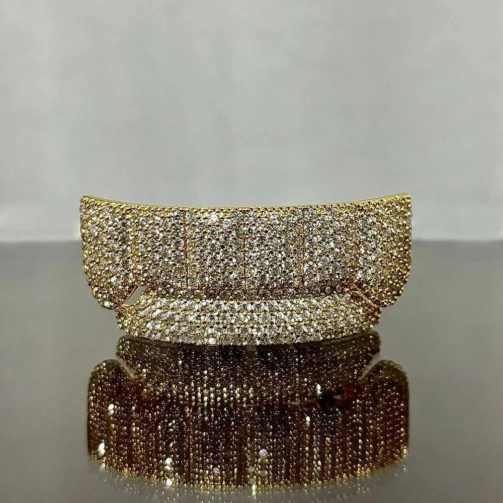 YOUNGX Gold Sier Color Zircon Tooth Caps For Women Men Full CZ Stone Teeth Grillz Braces Hip Hop Dental Grills_voghion.com