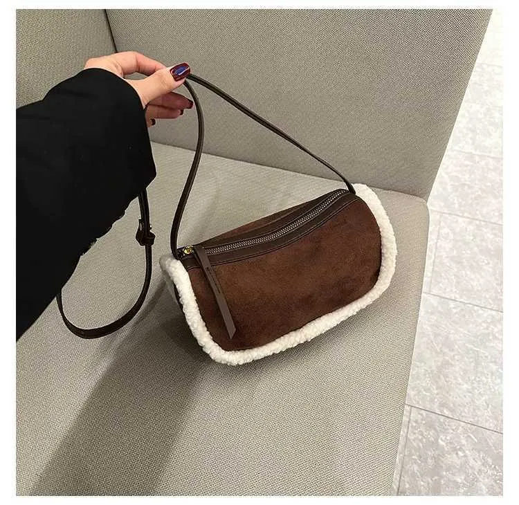 Women Retro Suede Crossbody Solid Patch Lamb Fleece Casual Shoulder Bags Female Commute All-match Messenger Pillow_voghion.com