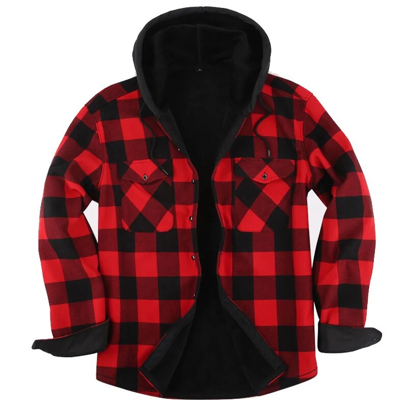 2024 Nuovo Autunno e Inverno Uomo Flanella Calda Maniche Lunghe Camicie Casual Moda Comoda Camicia A Quadri Con Cappuccio Uomo_voghion.com