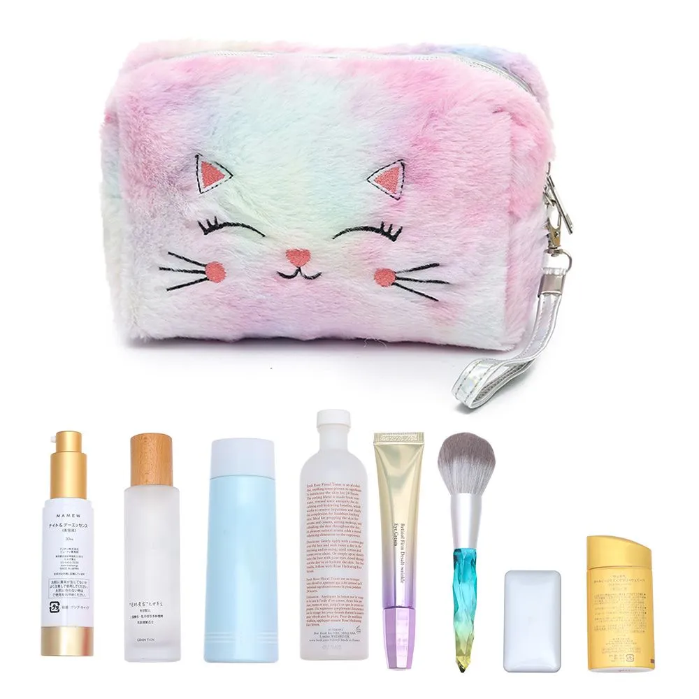 Cartoon Plüsch Katze Kosmetik Frauen Bunte Make-Up Tasche Tragbare Kulturtasche Reise Veranstalter Weibliche Beauty Case_voghion.com