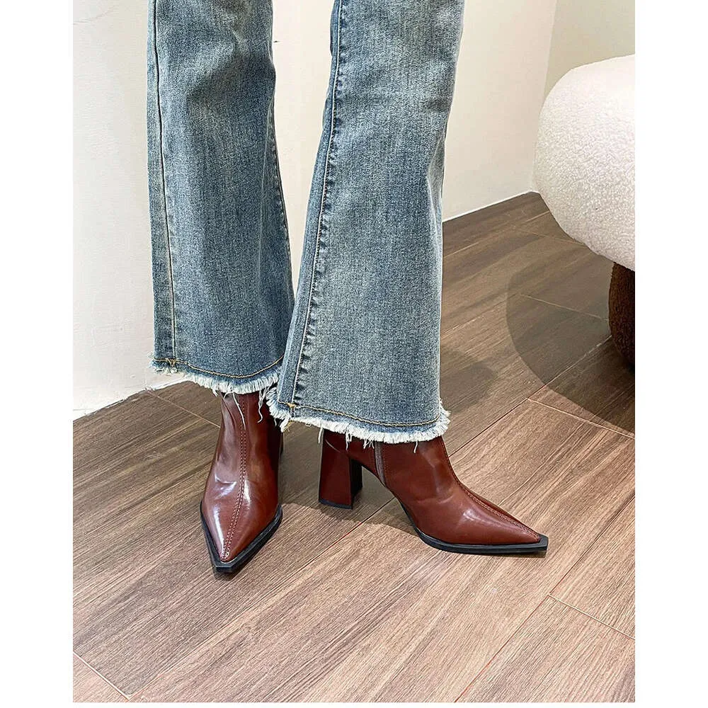 Winter Ankle Fashion Back Zippers Pointed Toe Ladies Elegant Short Boots High Heel Women's Footwear_voghion.com