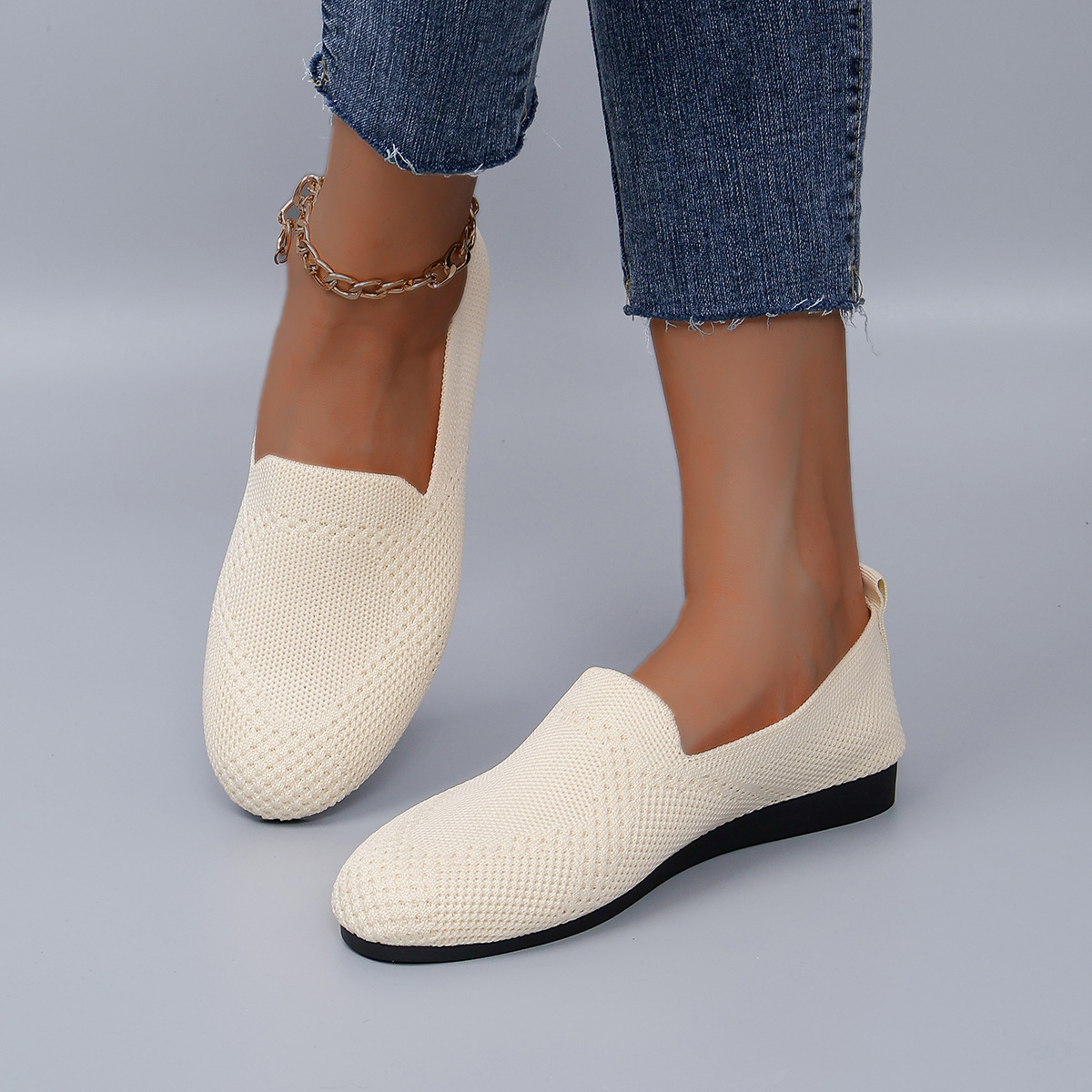 Chaussures simples pour femmes, mocassins paresseux respirants à bouche légère_voghion.com