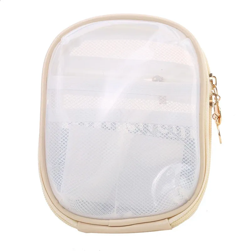 Mini organiseur de voyage transparent, petite trousse de maquillage mignonne et preppy, trousse de toilette à fermeture éclair pour cosmétiques, pochette pour pièces de monnaie pour femmes_voghion.com