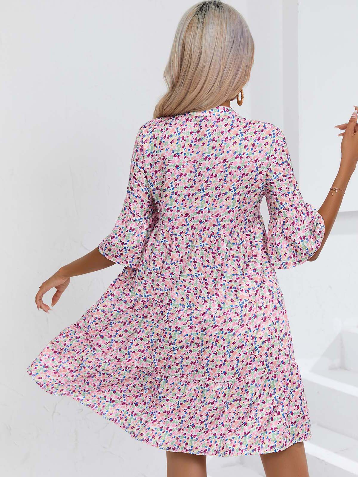 Abito da donna con gonna corta casual con scollo a V allentato estivo 2023_voghion.com