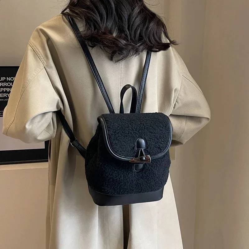Winter Warm Lamb Wool Women Backpack Fashion er Plush Handbag Anti Theft Backbag Lady Casual Shoulder Crossbody Bag_voghion.com
