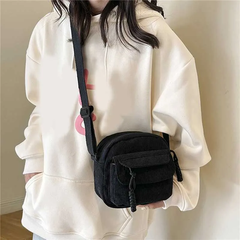 Crossbody Shoulder Bag Corduroy Small Square Casual Commuting_voghion.com