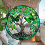 Emerald Butterfly Tree Of Life - 8" Acrylic Spiritual Art. Serene Decor For Meditation Spaces Or Mindful Gifts._voghion.com