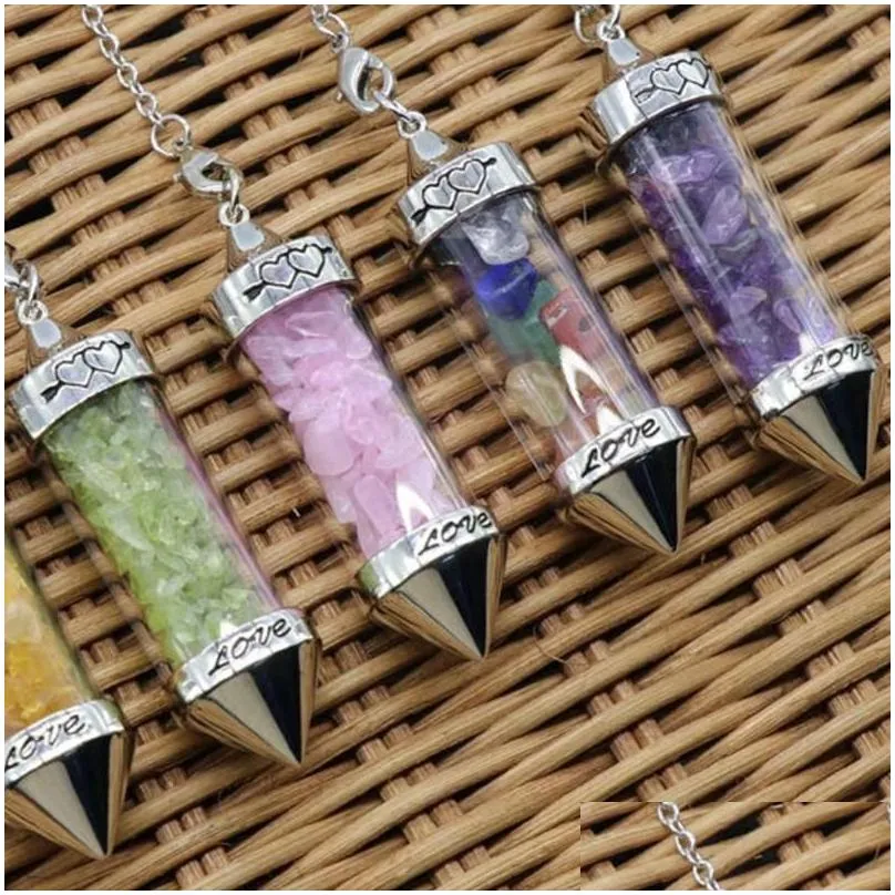 Anhänger Halsketten Großhandel Kegelform Naturstein 7 Chakra Anhänger für Frauen Männer Yoga Reiki Heilung Wahrsagerei Tropfen_voghion.com