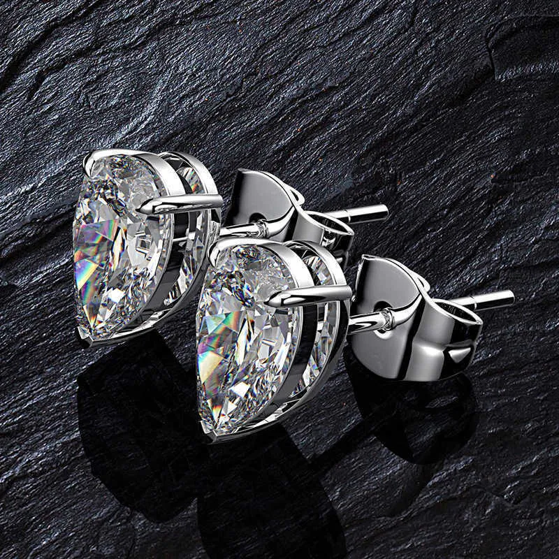 Σκουλαρίκια OEVAS Classic 100% Sterling Sier Pear Created Moissanite Gemstone Studs από λευκόχρυσο, κοσμήματα χονδρικής G0923_voghion.com