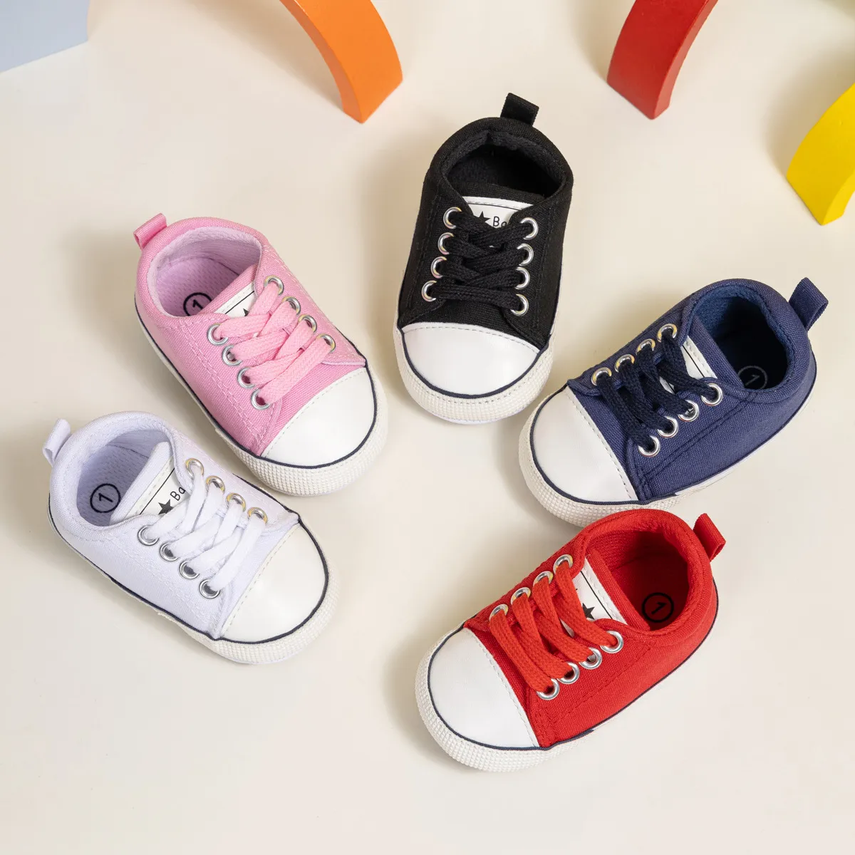 Scarpe da neonato classiche cinque colori per bambini e bambine Littlesprouts Casual Canvas Sneakers suole in gomma morbida antiscivolo_voghion.com