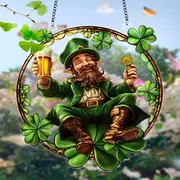 Gelukskabouter-zonnevanger - 23 cm gekleurd acrylkunstwerk. Feestelijke Ierse decoratie voor St. Patrick's Day of als decoratie voor in huis._voghion.com