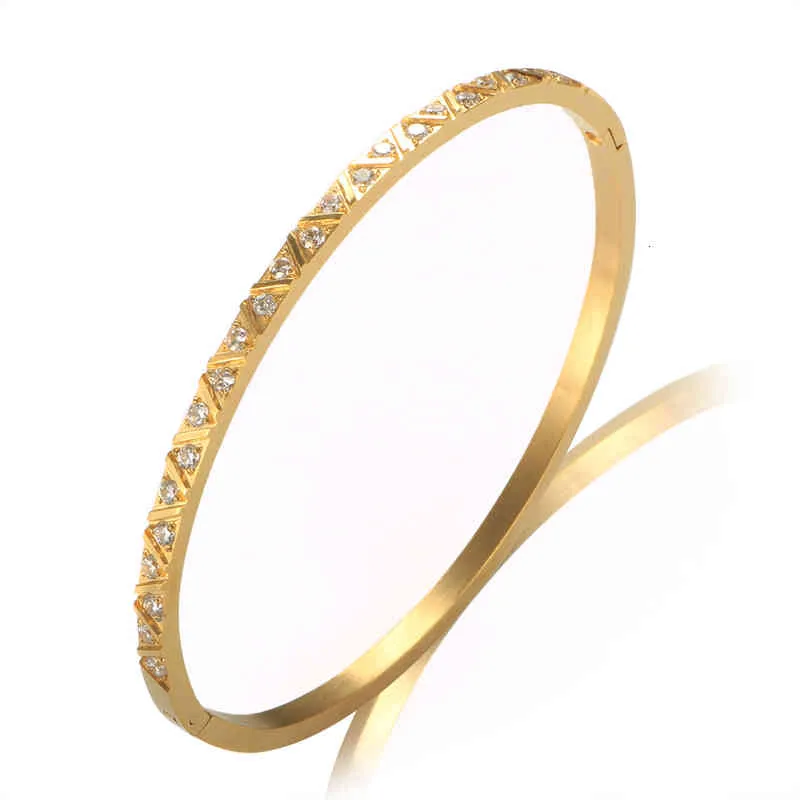 Geometrische Frauen Cubic Zirkon Armband Edelstahl Marke Dünne Armreifen für Frau Hochzeit Schmuck_voghion.com