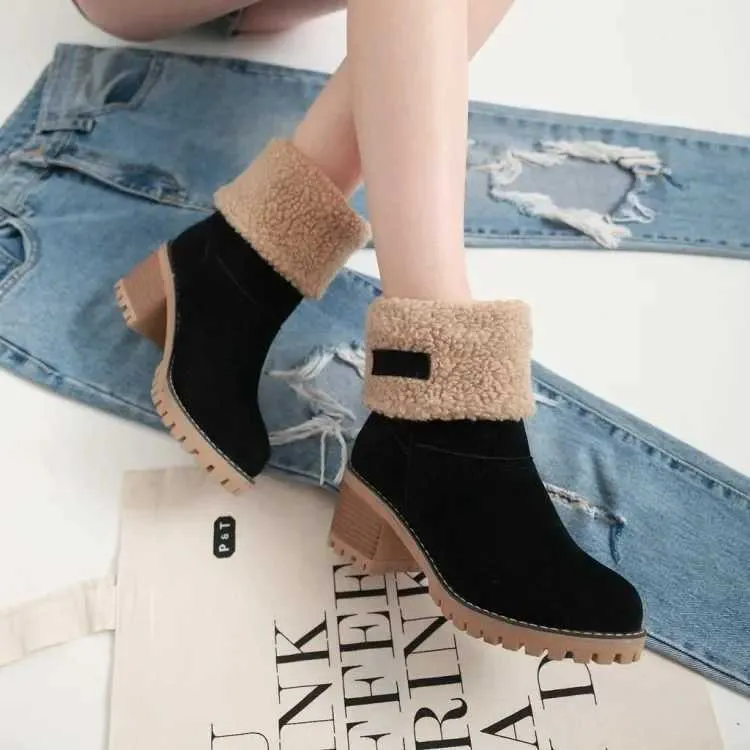 Womens Fur Snow 2023 Winter New Warm Wool Booties Ankle Boot Platform Shoes Turned-over Edge Casual Women Mid Boots_voghion.com