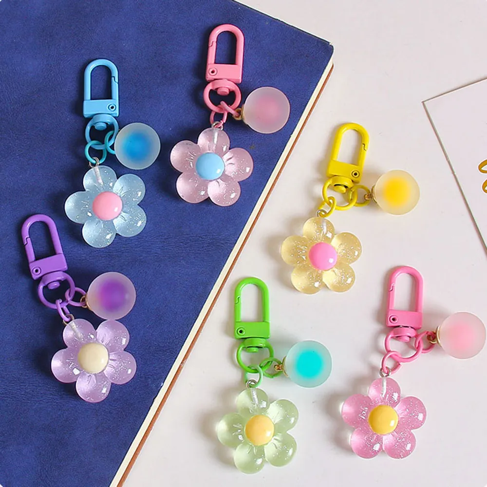 6Pcs Colorful Resin Flower INS Keychains Korean Style Cute Bag Keyrings Wholesale Car Keys Accessories_voghion.com