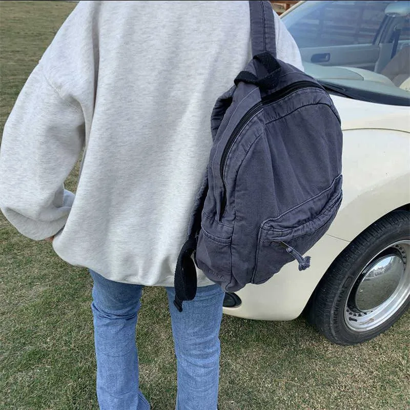 Vintage platneni ruksak za žene s patentnim zatvaračem, ležeran, srednjeg kapaciteta, u preppy stilu, ženski, Ba241031_voghion.com