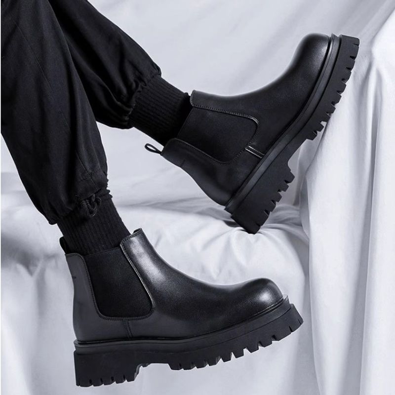 Herren 2023 neue Lederoberteil Martin dicke Sohlen Hochhaus britischer Stil Jugend runde Zehen kurze Stiefel_voghion.com