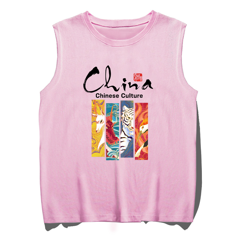 Y China Divine Beast China-Chic Ins Super Fire Loose Round Neck Pure Cotton Vest For Male Summer Young Lovers Sleeveless_voghion.com
