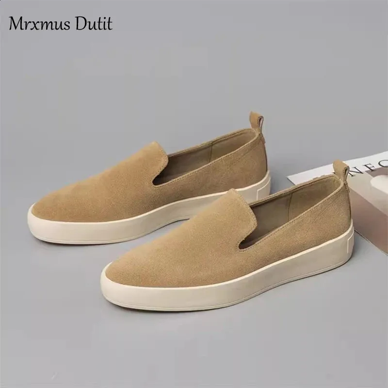 Chaussures de sport décontractées Mrxmus Autumn Flat pour femmes, en cuir suédé véritable, semelle épaisse vulcanisée, référence 240918_voghion.com