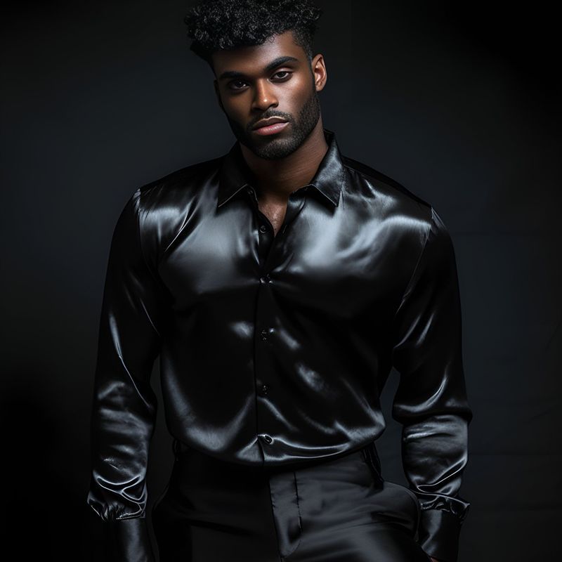 Camicia alla moda da uomo in raso a maniche lunghe in tinta unita europea da night club autunno 2025_voghion.com