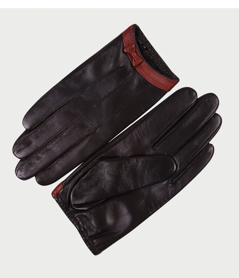 Moda-Couro Feminino Outono Inverno Estilo Fino Condução À Prova de Vento Mantenha Aquecido Couro Genuíno Pele de Carneiro Luvas Femininas_voghion.com