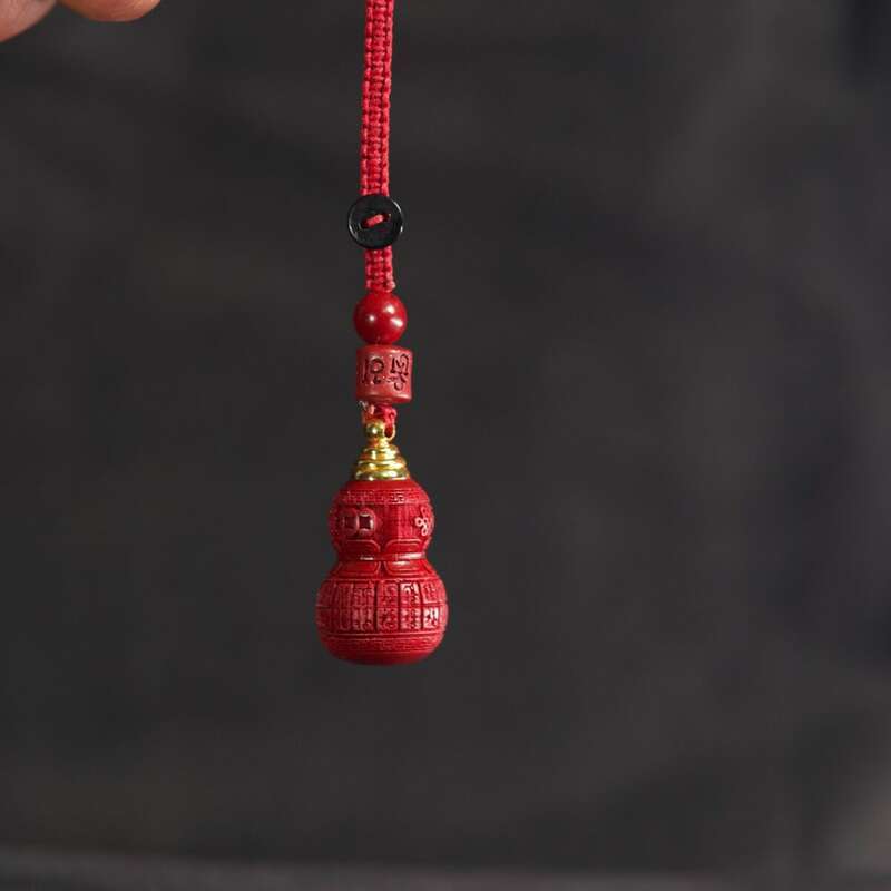 【 8342 People's Collection 】 Hollow Cinnabar Lucky Life Hollow Gourd Necklace Phone Key Pendant, Hollowed Out Red_voghion.com