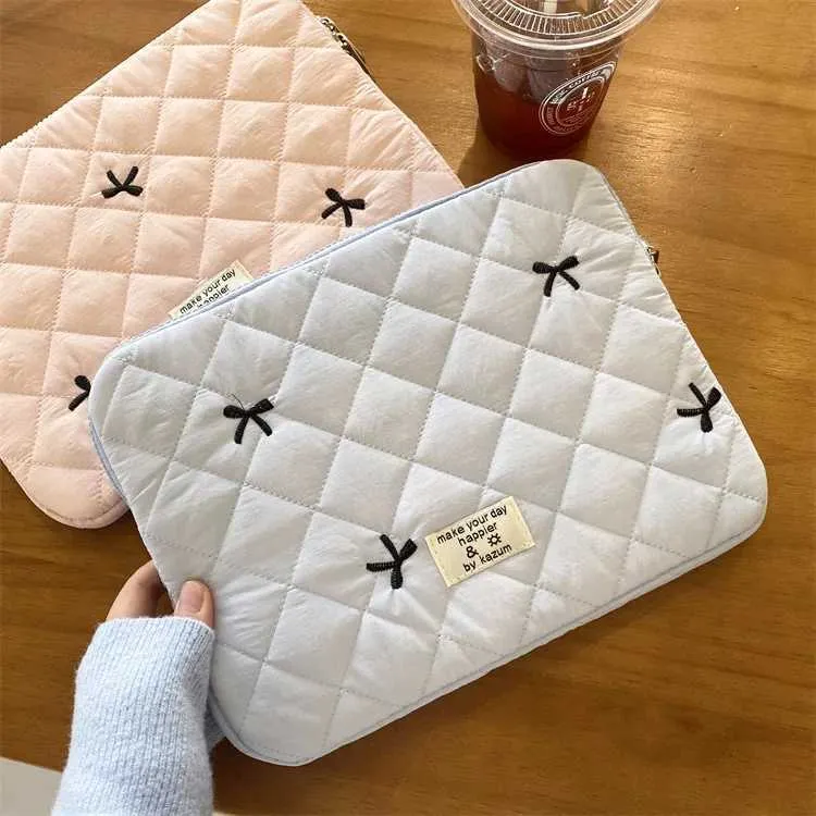 Süße Schleife Stickerei Computer Tasche Tablet Sleeve Fall 11 13,3 14 15,6 Zoll Frauen Laptop-Hüllen für Buch Ipad HP_voghion.com