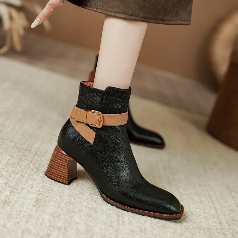 2024 New Autumn Square Toe Chunky Heel Shoes For Ankle Winter Women High Heels Modern Boots A386_voghion.com