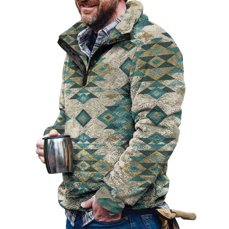 Felpa in pile da uomo con tasca con bottone - Morbida e calda felpa invernale casual, scollo a V, manica lunga, vestibilità ampia, stampa digitale, vari colori_voghion.com