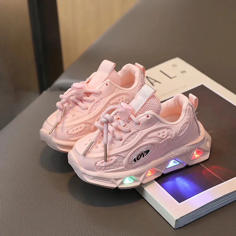 New LED Baby Boys Luminous Running Childrens Breathable Mesh Sports Shoes Size 21-30 240627_voghion.com