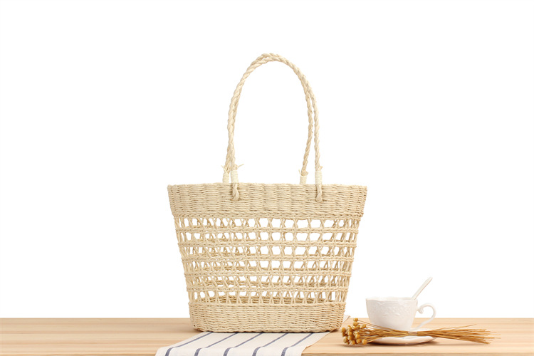 Borsa scavata a mano in paglia, borsa a tracolla per le vacanze, borsa da donna casual da spiaggia Mori_voghion.com