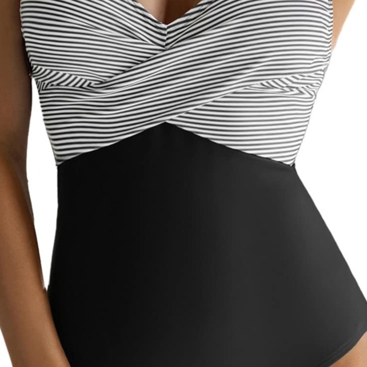 Damen Bikini-Badeanzug mit V-Ausschnitt, farblich passender Träger, rückenfrei, sexy, einteiliger Badeanzug_voghion.com