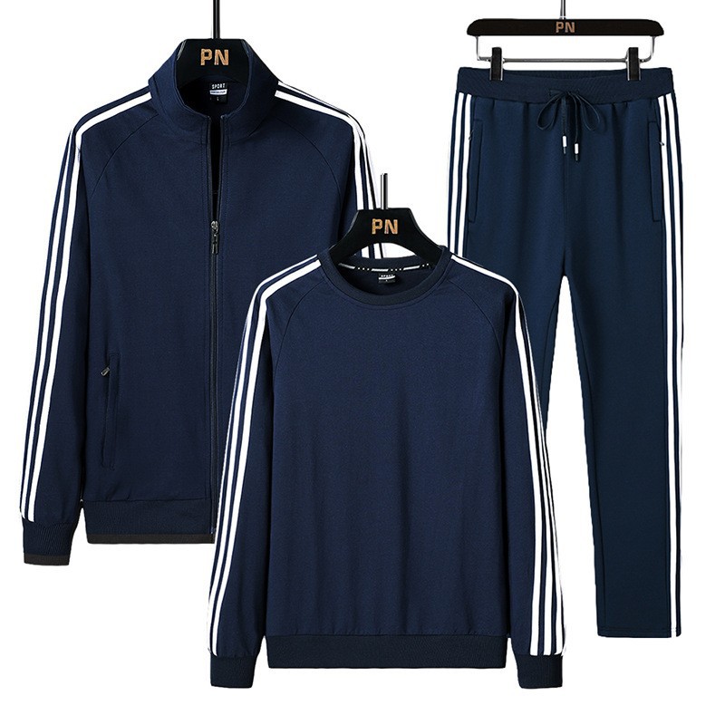 Frühling Und Winter Freizeit Sport Anzug Männer Lose Fett Kleid Füße Lange Hosen Strickjacke Drei-stück Set_voghion.com