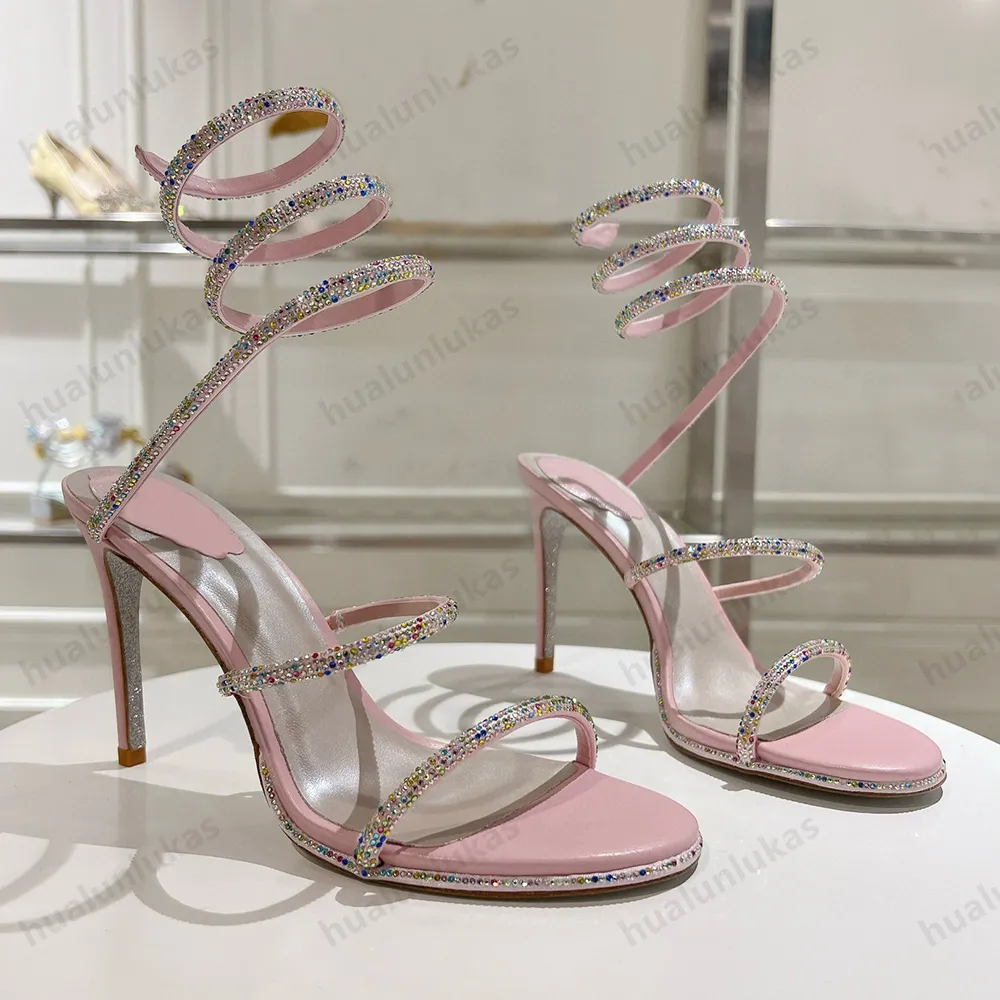 Rhie stiletto sandalen 95mm Avond dames hoge hakken Enkel Wraparound designer fabrieksschoen Met doos Grote maten schoenen_voghion.com