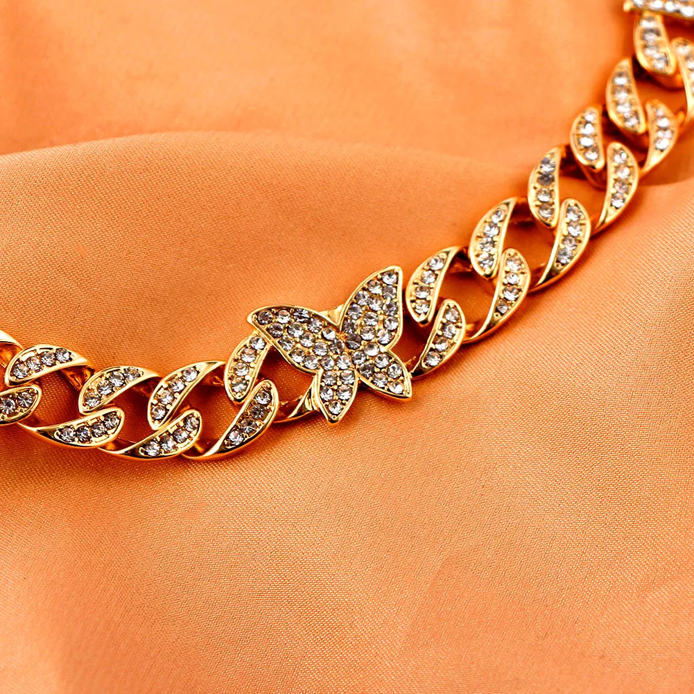 Colar choker cuban link iced out para mulher cor dourada com strass_voghion.com