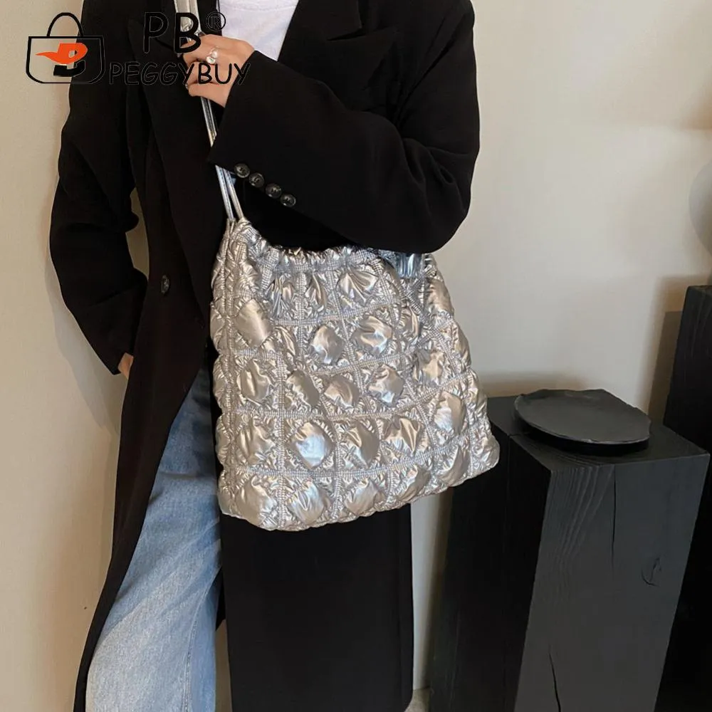 Damen Dia Gesteppter Eimer Große Kapazität Plissee Wolke Kordelzug Unten Hobo Gepolsterte Schulter Herbst Winter Tasche_voghion.com
