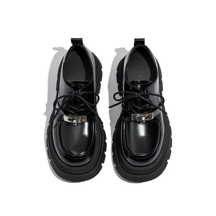 Thick-soled black small leather French platform loafers women's 23 new autumn Mary Jane single shoes_voghion.com