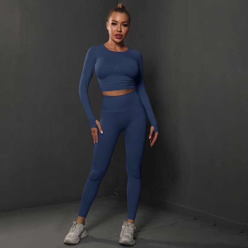 Nahtloser, pfirsichfarbener, enger Hüftlift-Yoga-Sport-Laufanzug, zweiteiliger Fiess-Anzug für Frauen_voghion.com
