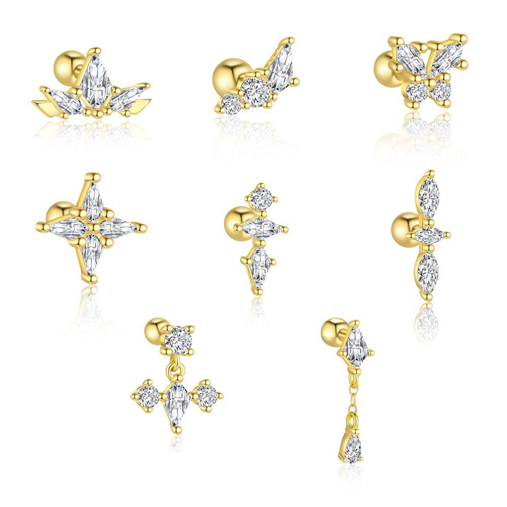 S925 sterling French zircon round head earrings for women niche light luxury design sense geometric earrings
