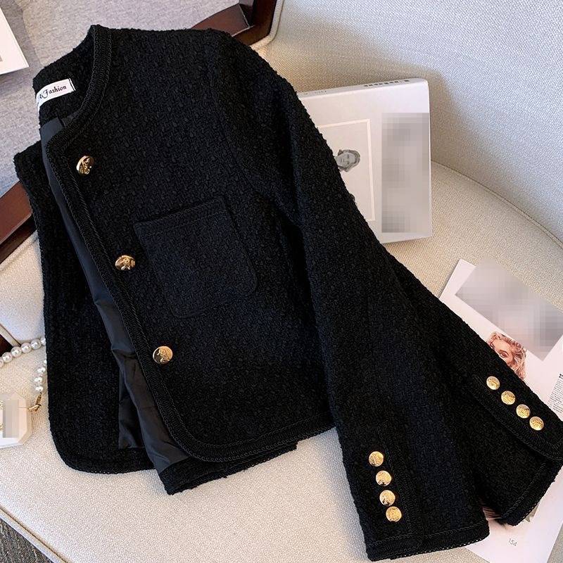 Elegante korte zwarte blazer voor dames - Klassieke tweedjas met inkeping, lange mouwen, veelzijdige kantoor- en vrijetijdskleding (S-2XL)_voghion.com