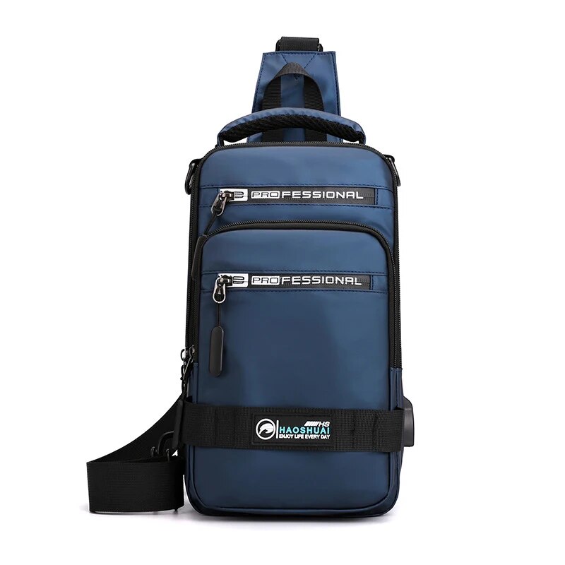 Mode Nylon Rucksack Daypack Männer Cross Body Brust Taschen Pack mit USB Lade Port Reise Männlichen Knapsack Rucksack_voghion.com