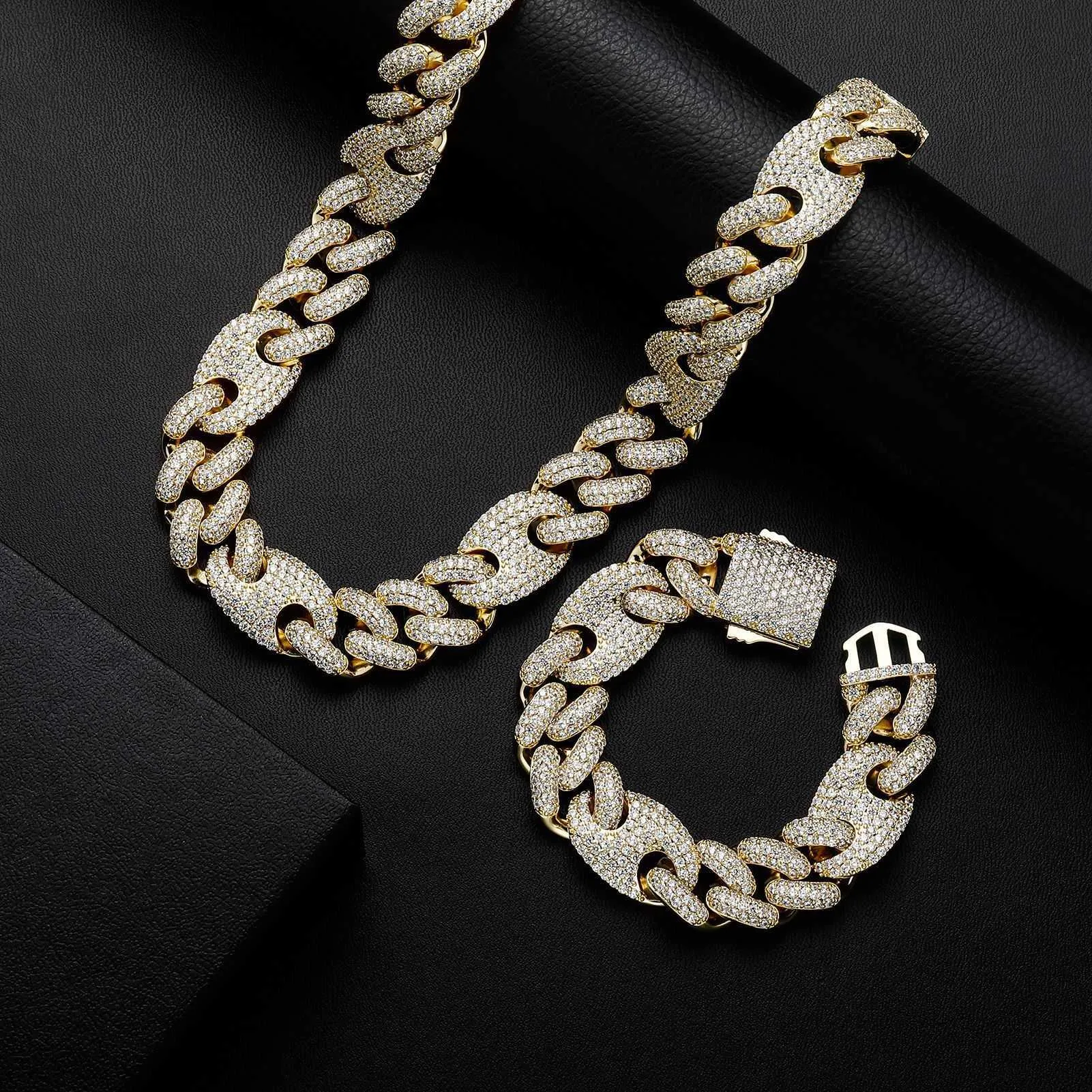 High Quality 20mm Pig Nose Mens Miami Coffee Bean Cuban Linck Chain Full Zirconium Hip Hop Necklace Curb Chains Real 14k_voghion.com