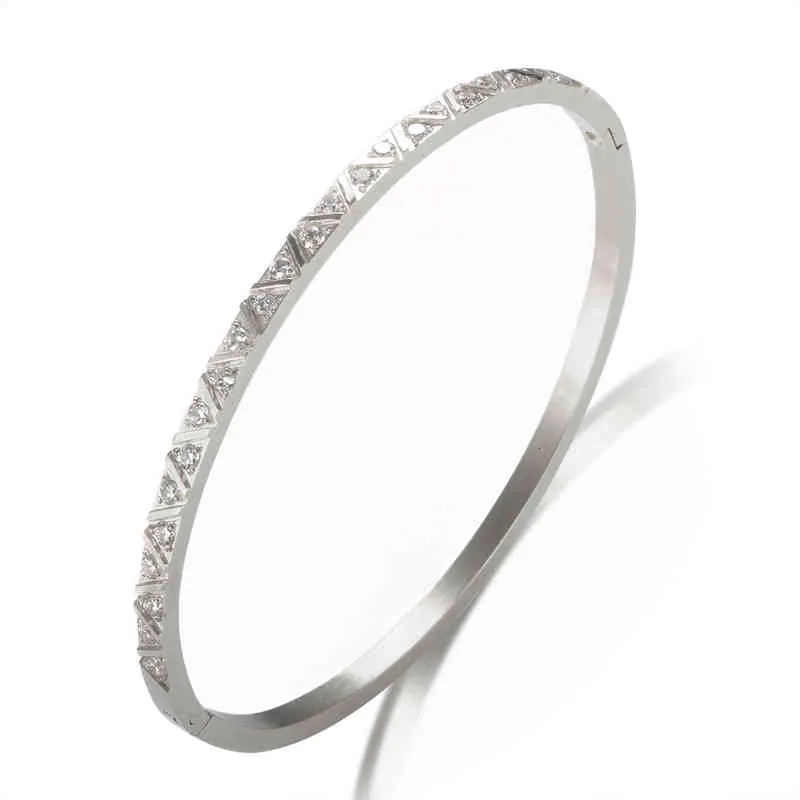 Geometrische Frauen Cubic Zirkon Armband Edelstahl Marke Dünne Armreifen für Frau Hochzeit Schmuck_voghion.com