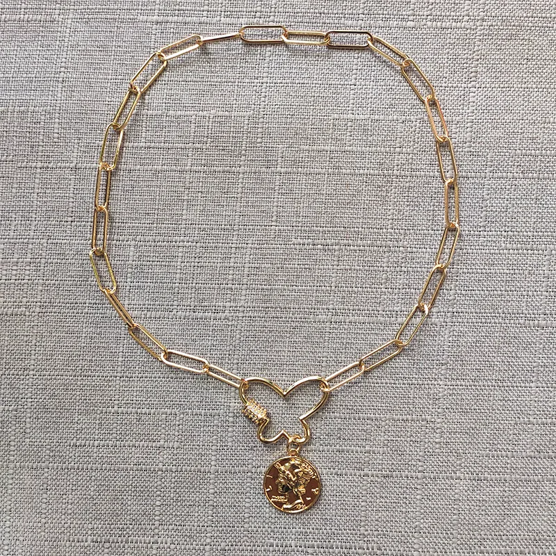 Colliers à pendentif pour femmes, chaîne à maillons épais, papillon, spirale, mousqueton, fermoir ras du cou, boucle en zircone cubique, bijoux_voghion.com